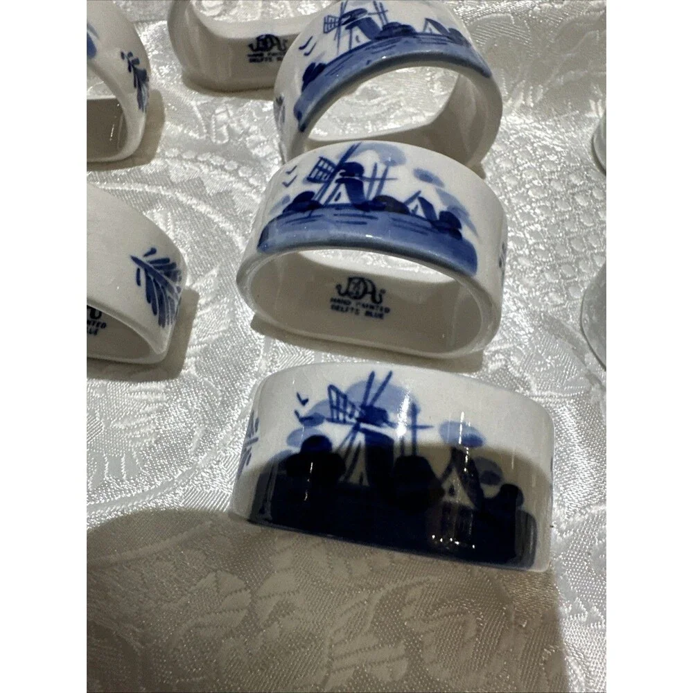 Vintage Blue Elseva Delft Napkin Rings, Set of 6